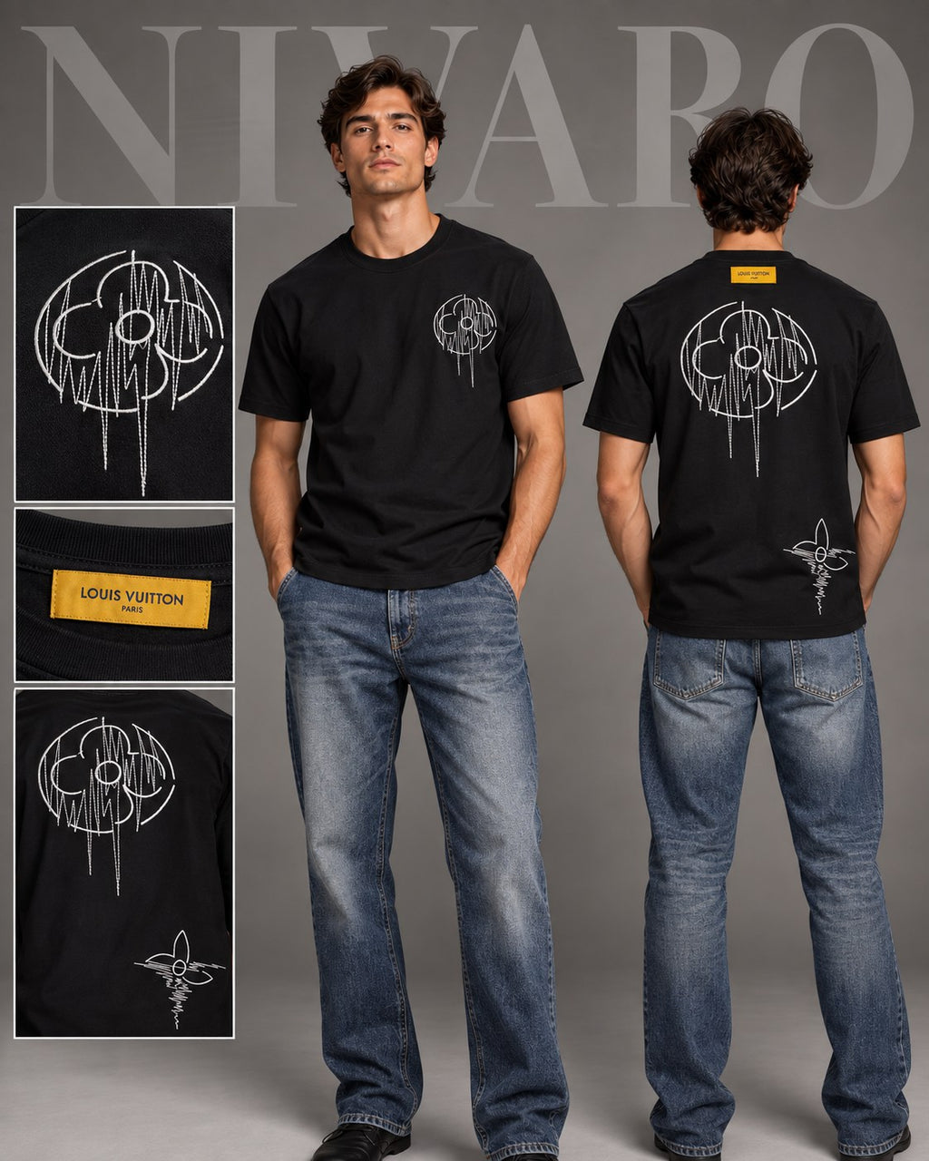 Remera Louis Vuitton Black Flowers