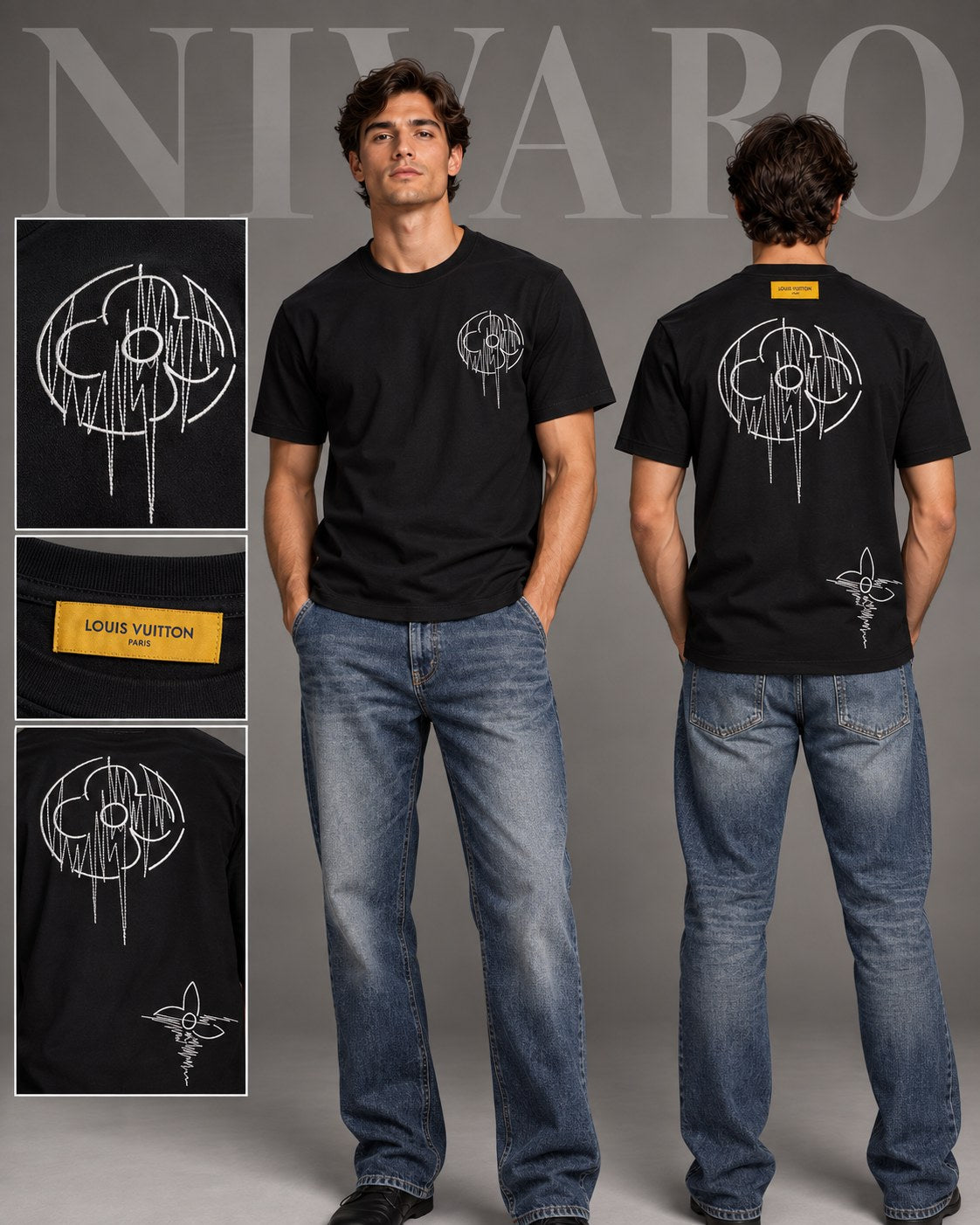 Remera Louis Vuitton Black Flowers